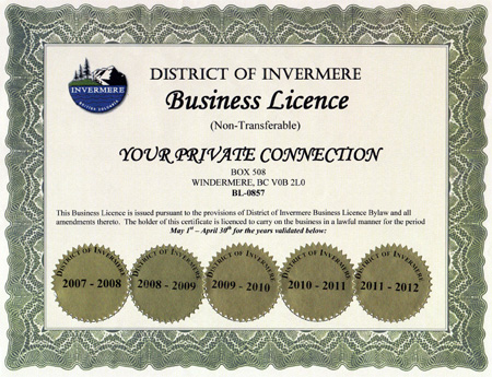 Business License from 2007 - 2012
